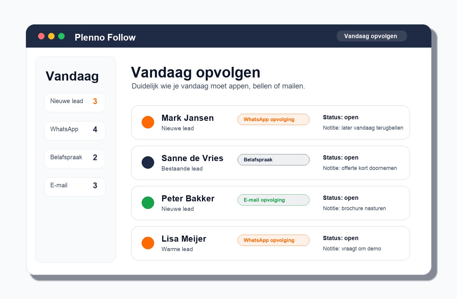 Plenno Follow app dashboard